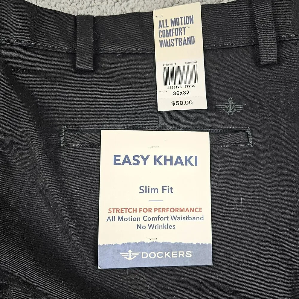Dockers Easy Khaki Pants Mens 36x31* Black Slim Fit Golf Performance Stretch